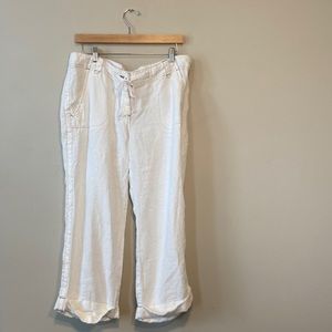 Boden Linen Pants White Drawstring Adjustable Waist Pockets Wide Leg Sz 14L